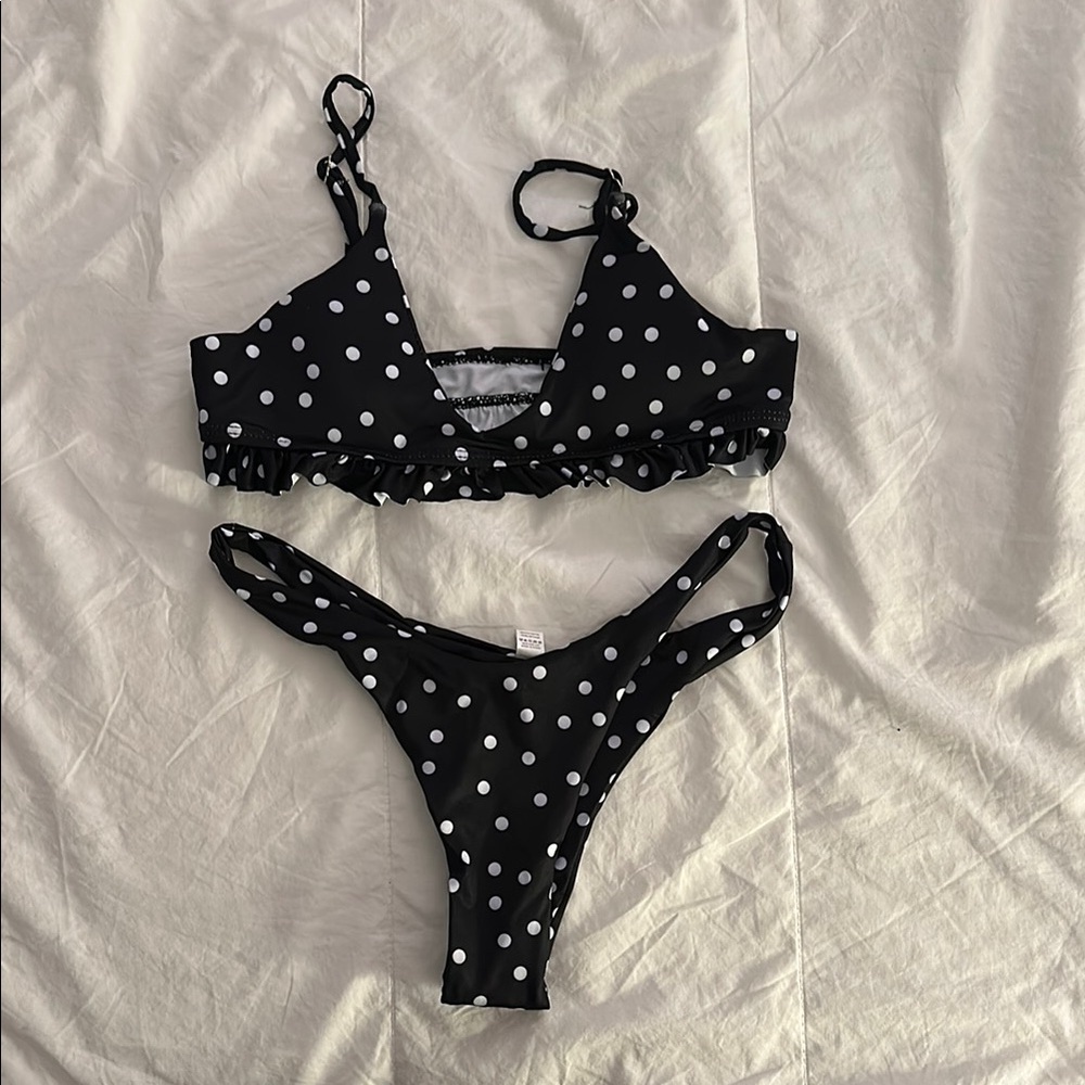 Polka Dot Bikini Set - Black and White